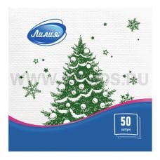 Салфетки ЛИЛИЯ 24*24 бл50 с рисунком Новогодняя ель