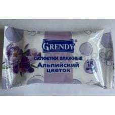 GRENDY Влажные салфетки 15шт Освежающие Альпийский цветок