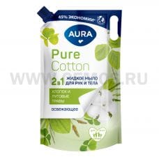 AURA Ж/м 850мл дой-пак Pure Cotton 2в1 хлопок+луговые травы