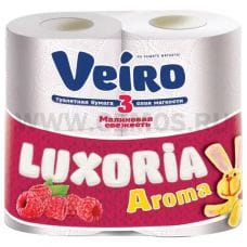 Бумага туалетная Veiro  Luxoria, 3-слойная, 4 рул.Малина