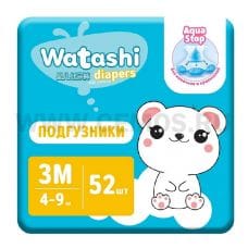 WATASHI Подгузники 3M 4-9  (52шт)