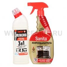 Sanita 500мл жироудалит 1 минута+ Белизна 450 г гель, Ч/с