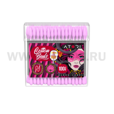 АТОРИ Ватные палочки бл100 Черные с Роз.наконеч. банка Квадр