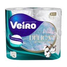 Бумага туалетная Veiro DELICATE, 3-слойная, 4 рул. Белая